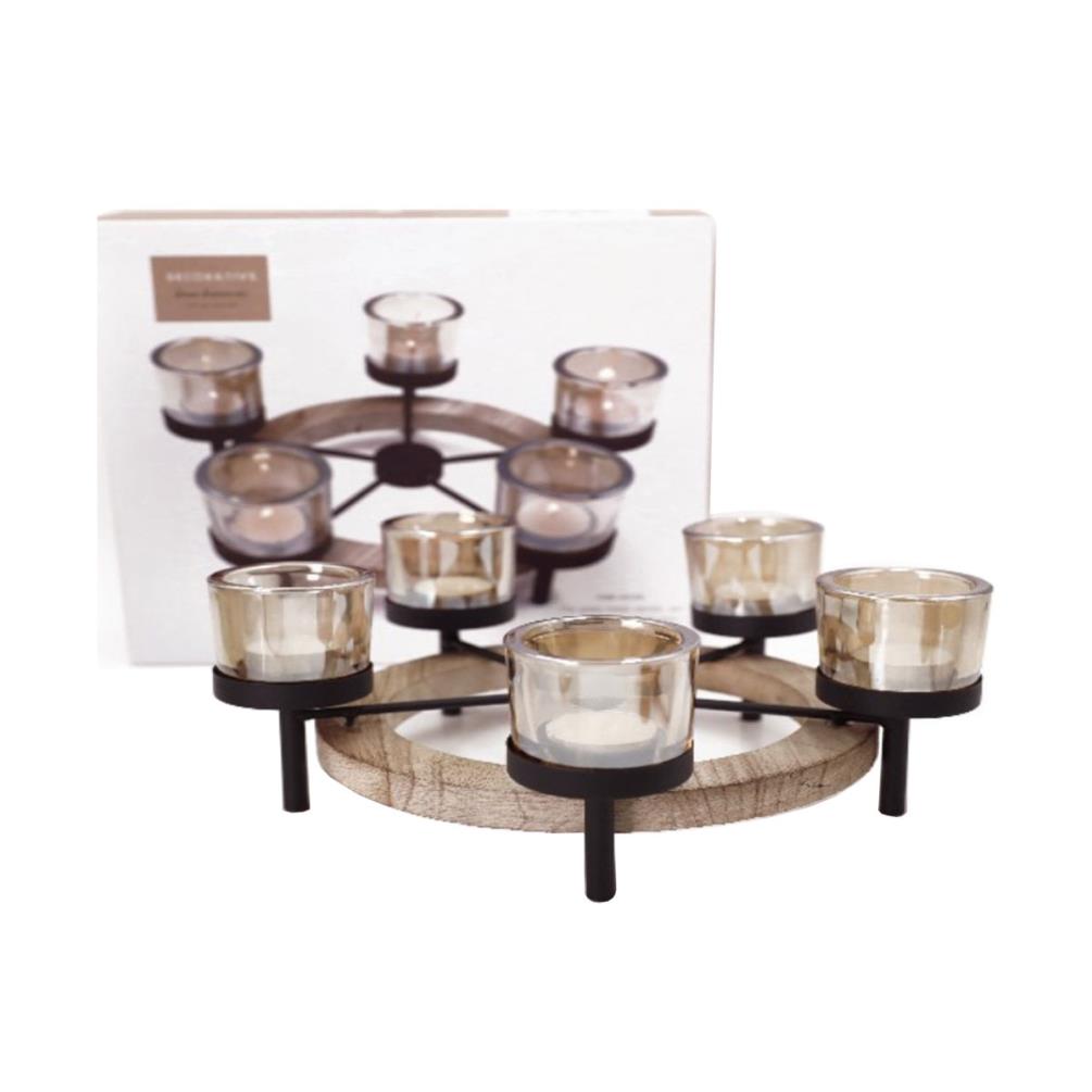 Black Iron & Wood Round 5 Tea Light Holder £19.34